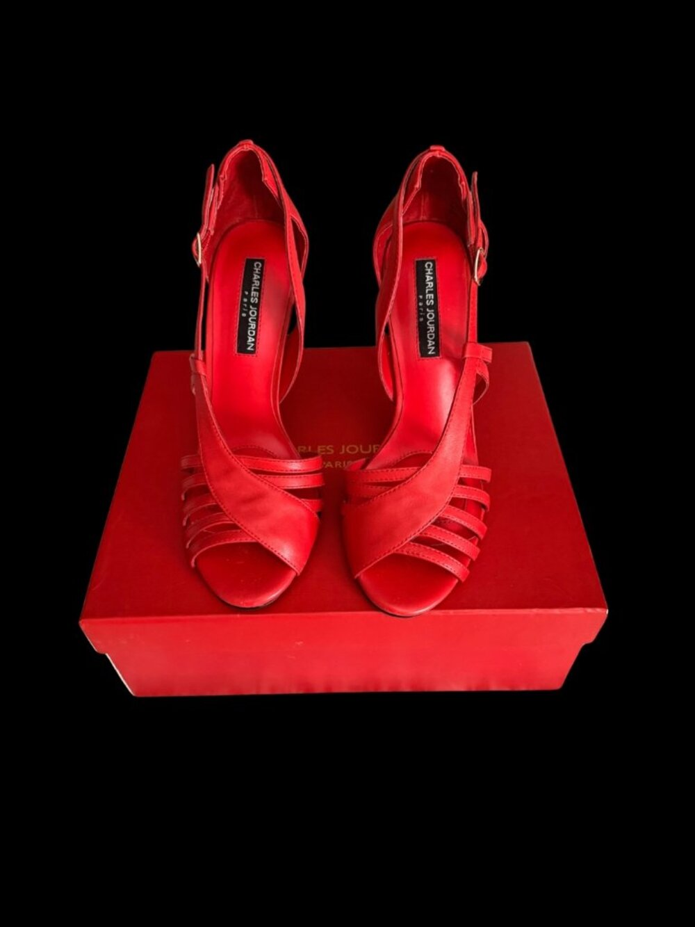 Charles Jourdan Red Leather Strappy Sandals